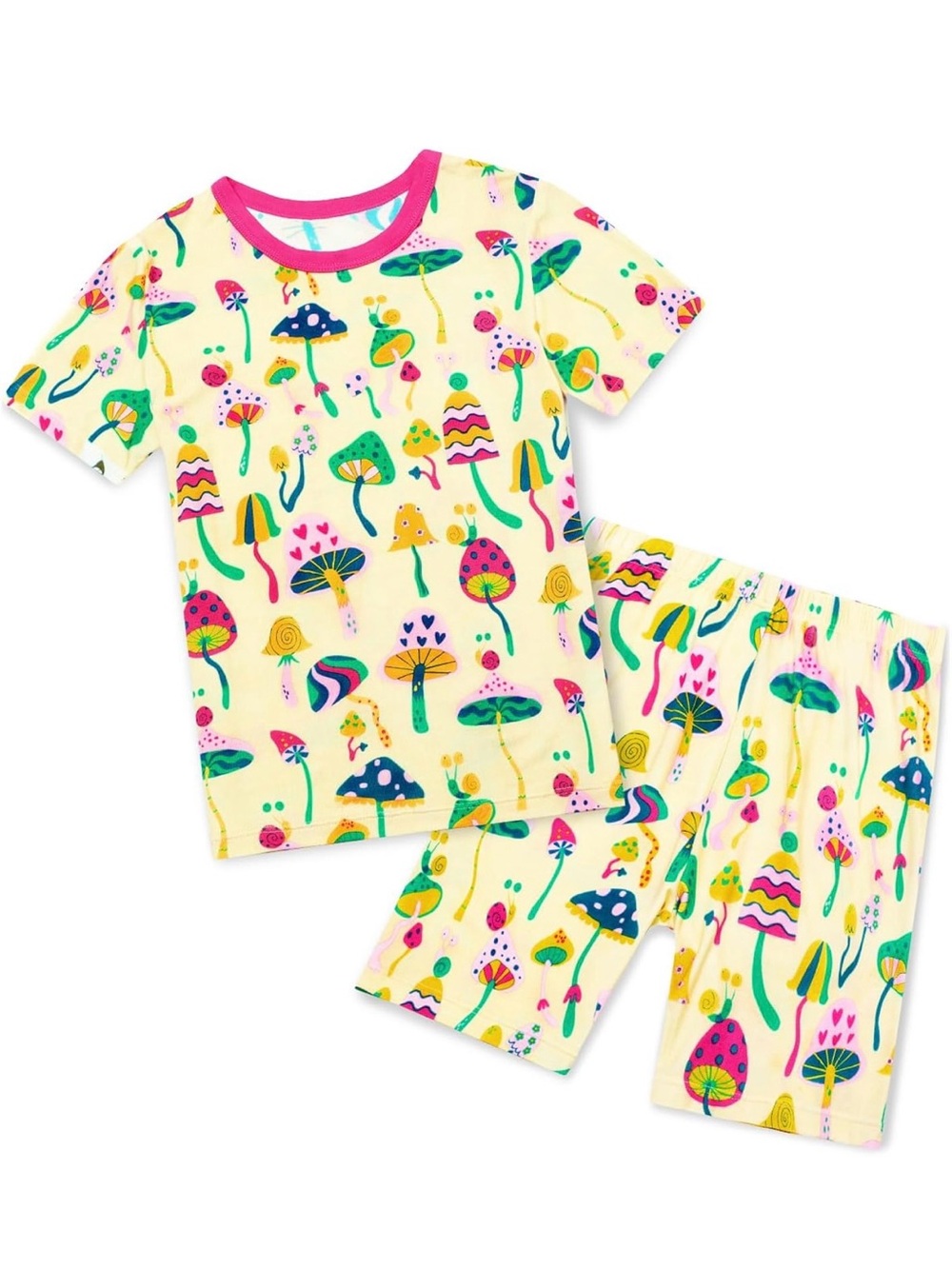 Girls' Yellow Mushroom Print Short Sleeve Pajama Set